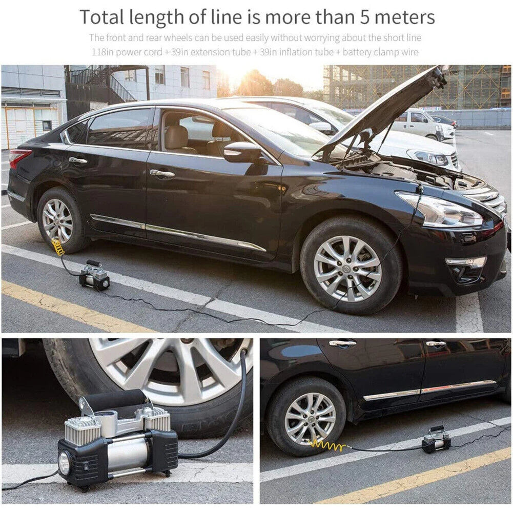 12V Portable Dual Cylinder Air Pump Heavy Duty Car Truck Air Compressor Dual Cylinder Tire Inflator Electric Car Tyre Inflator