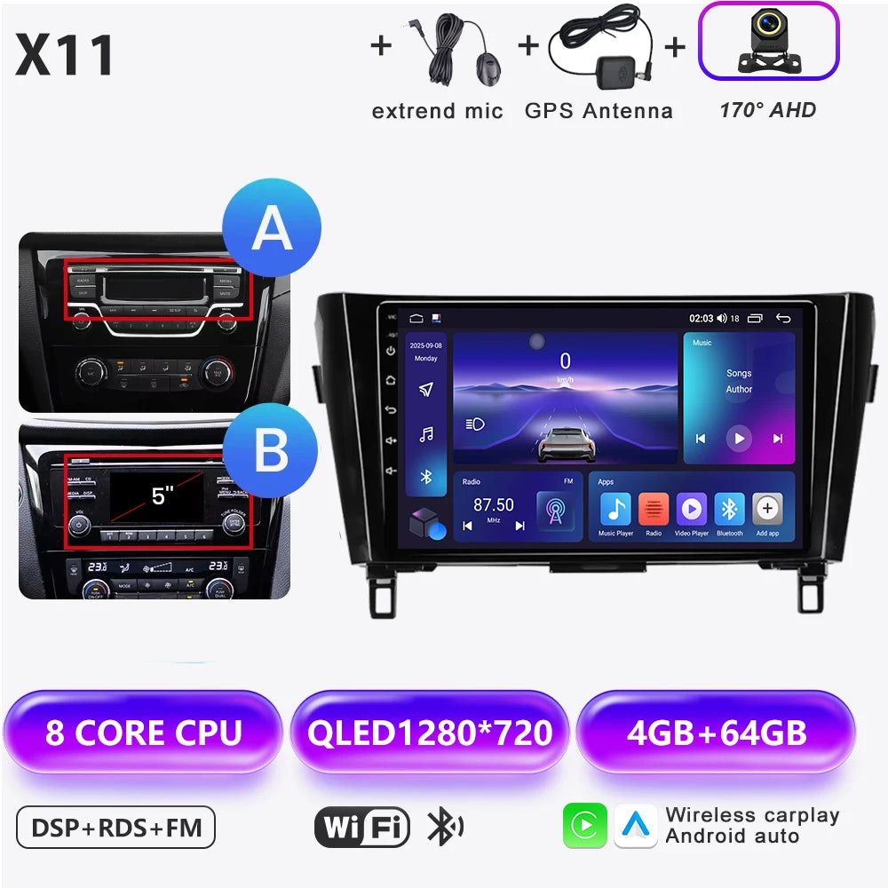 Wireless CarPlay Android Auto Car Radio for Nissan Qashqai J11 X-Trail 3 2013-2017 avigation GPS Car Radio Multimedia Video Play
