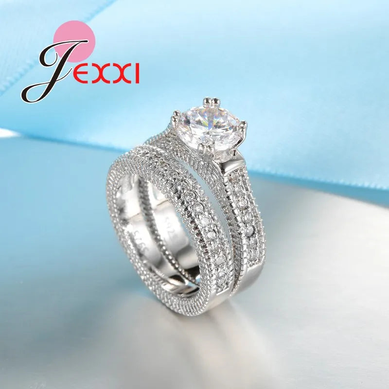 925 Silver 2-Piece Ring Set – Pavé Crystal Bridal Stack