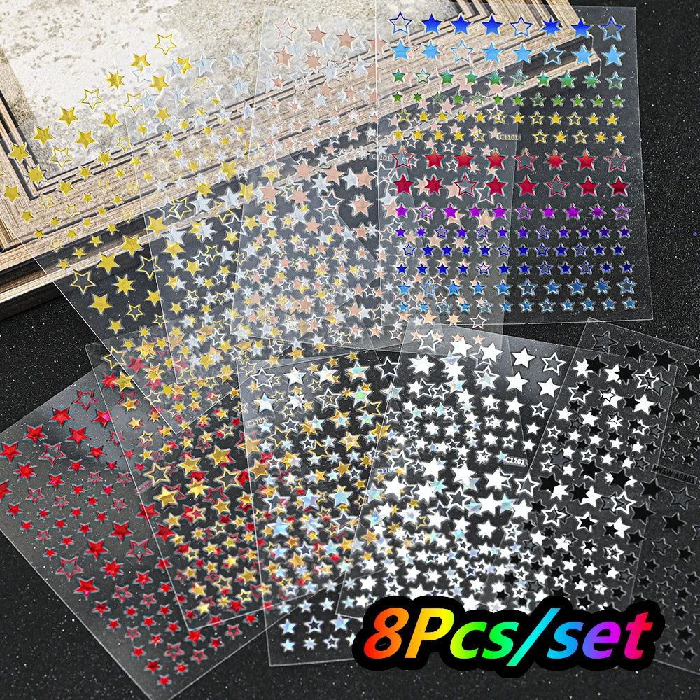 12Pcs/set Laser Silver Snowflake Nail Stickers Set  3D Winter Elk Snowflake Nail Art Decoration DIY Holographic Snowflake Slider