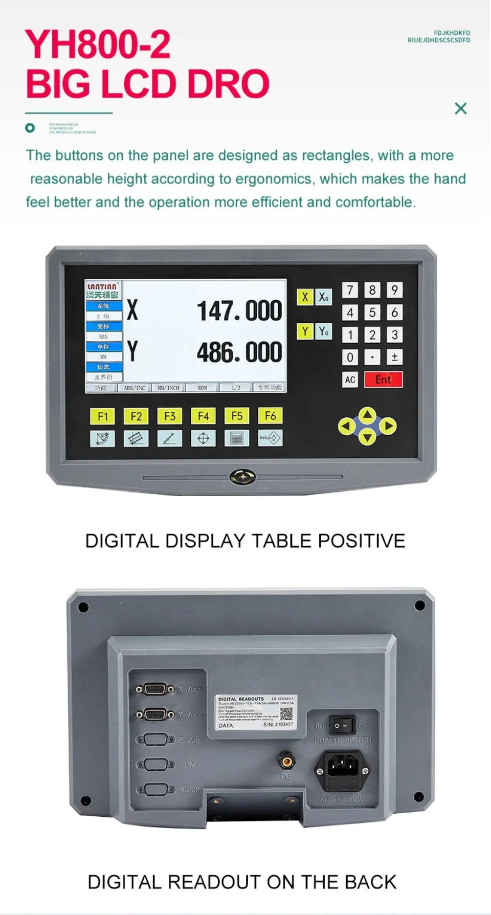 LCD DRO  Display YH800-2 2 Axis  19 language AC90-260V Displacement sensor  50-1000mm Linear Scale Encoder Grating Ruler
