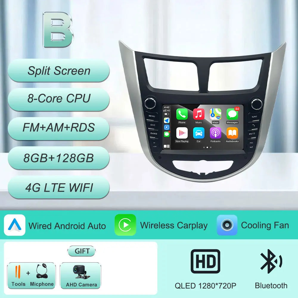 7" Android Car Radio for Hyundai Solaris Accent Verna 2010-2016 Wireless CarPlay Android Auto GPS WiFi BT FM Touch Screen Stereo