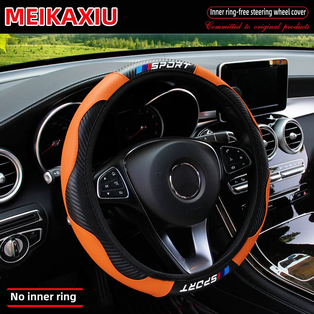 Carbon fiber leather SPORT car rimless steering wheel cover is suitable for 14.5 - 15-inch steering wheels as decoration items.