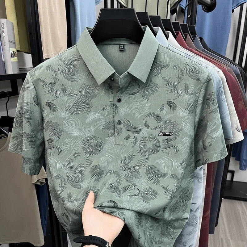 Men's Feather-Print Polo - Breathable Cloth, Urban Casual Style