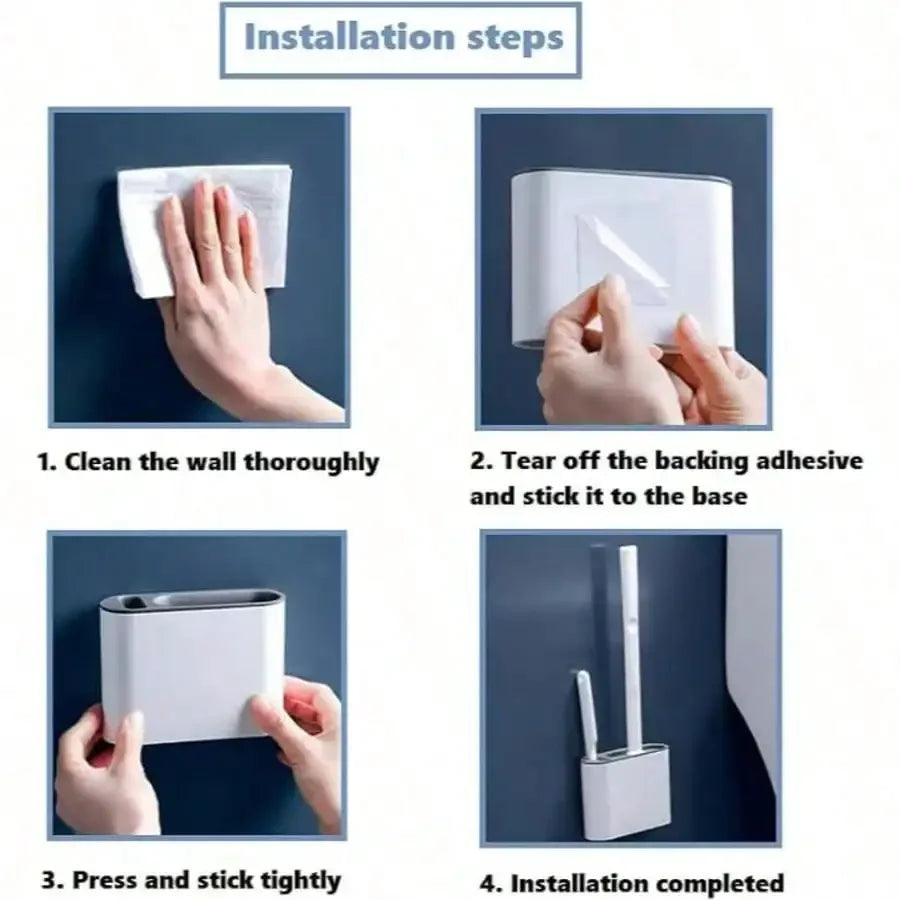 3-Piece Silicone Toilet Brush Set: Wall-Mounted Bracket & Crevice Cleaner