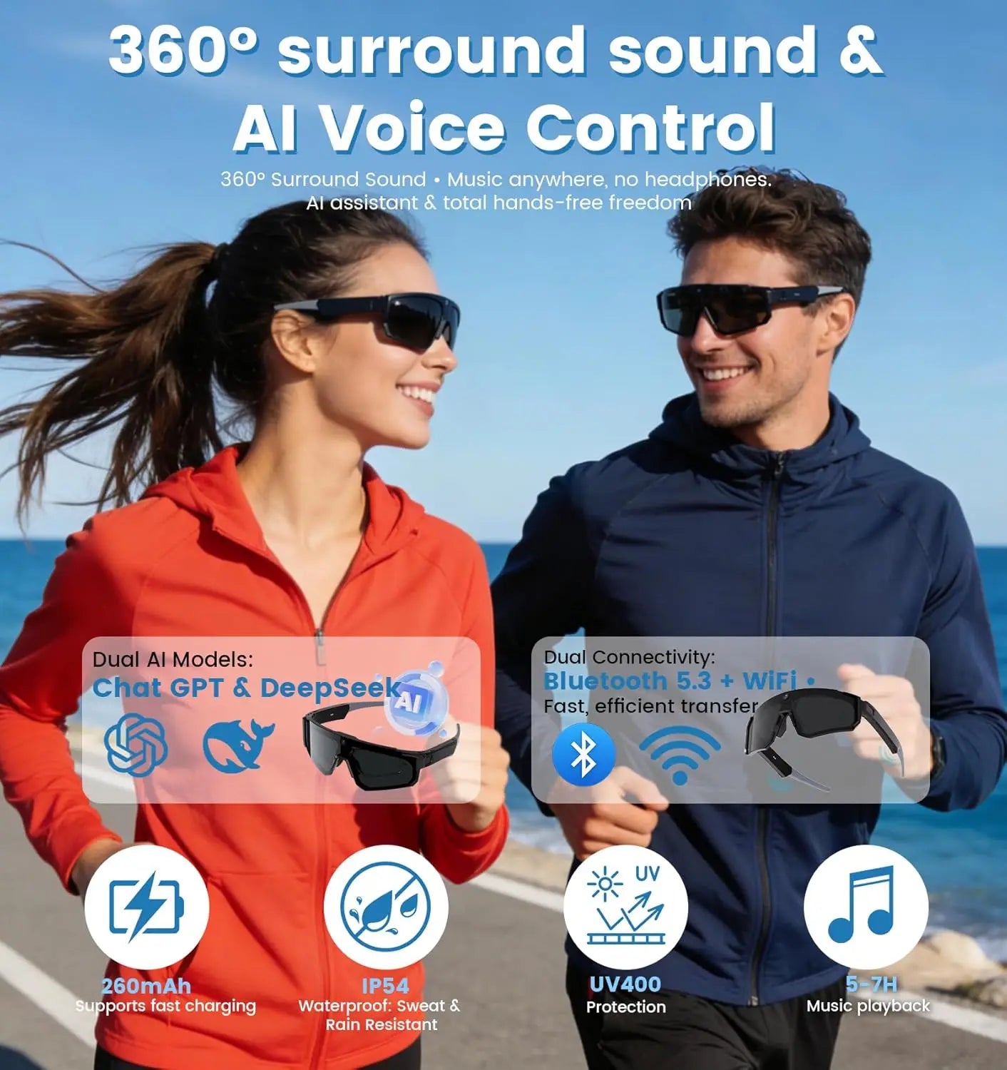 Smart Camera Glasses — 1200P Anti-Shake Video for Cycling