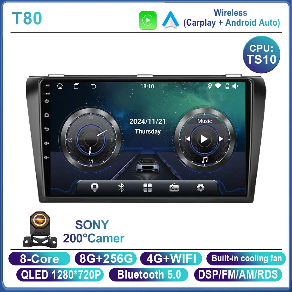 Car Stereo with Apple CarPlay & Android Auto, Compatible with Mazda 3 (2004-2009)