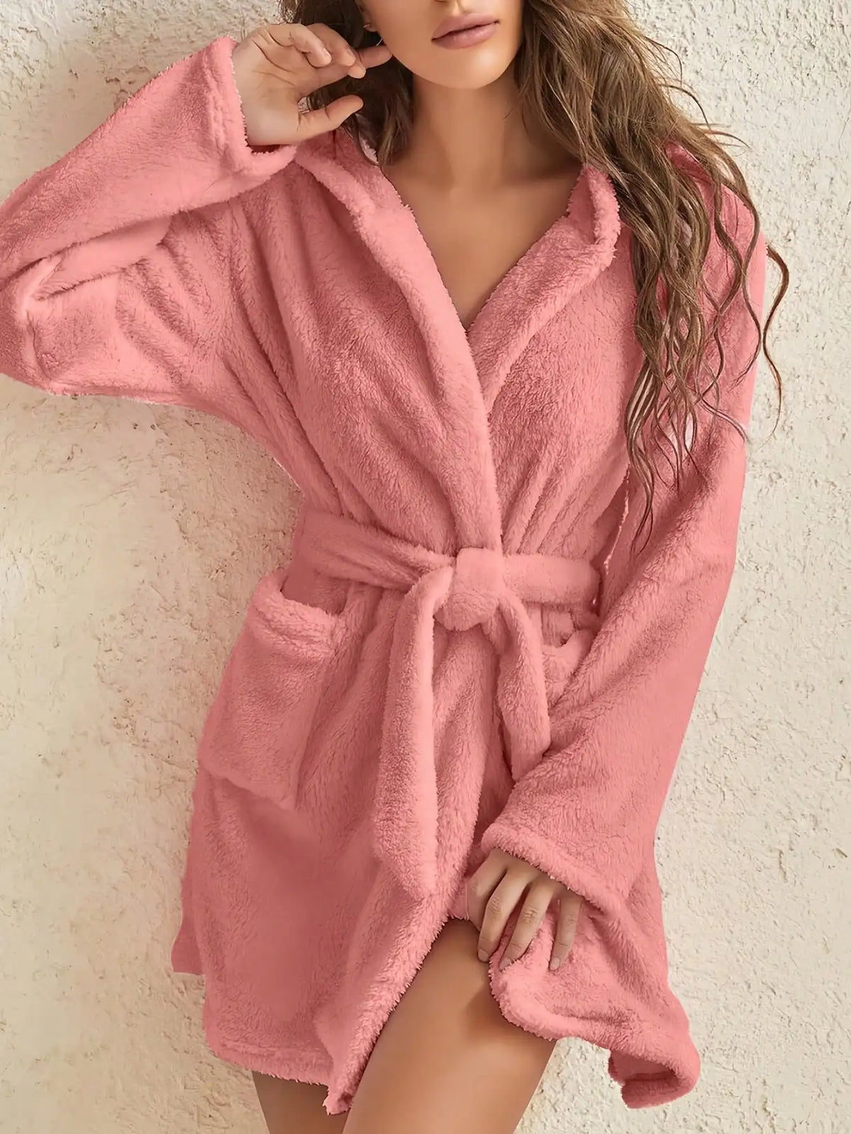 Women's Hooded Fleece Robe with Belt