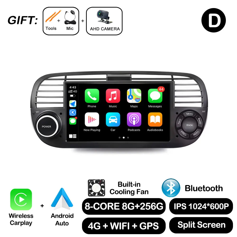 7" Car Stereo with Apple CarPlay & Android Auto, Compatible with Fiat 500 (2007-2015)