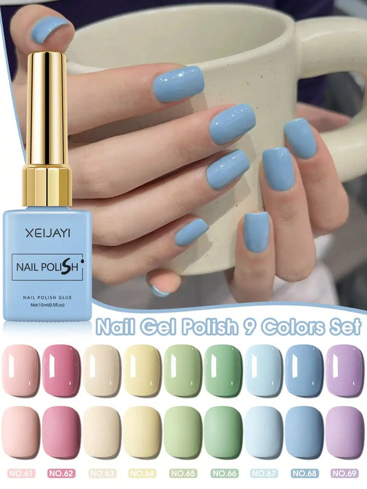 9 Piece 15ml Colorful Gel Nail Polish Set - Soak Off UV LED Manicure