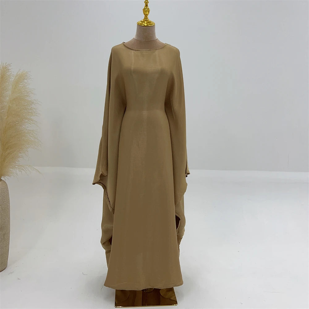 Shimmer Batwing Satin Abaya – Luxury Muslim Kaftan Dress for Eid & Ramadan