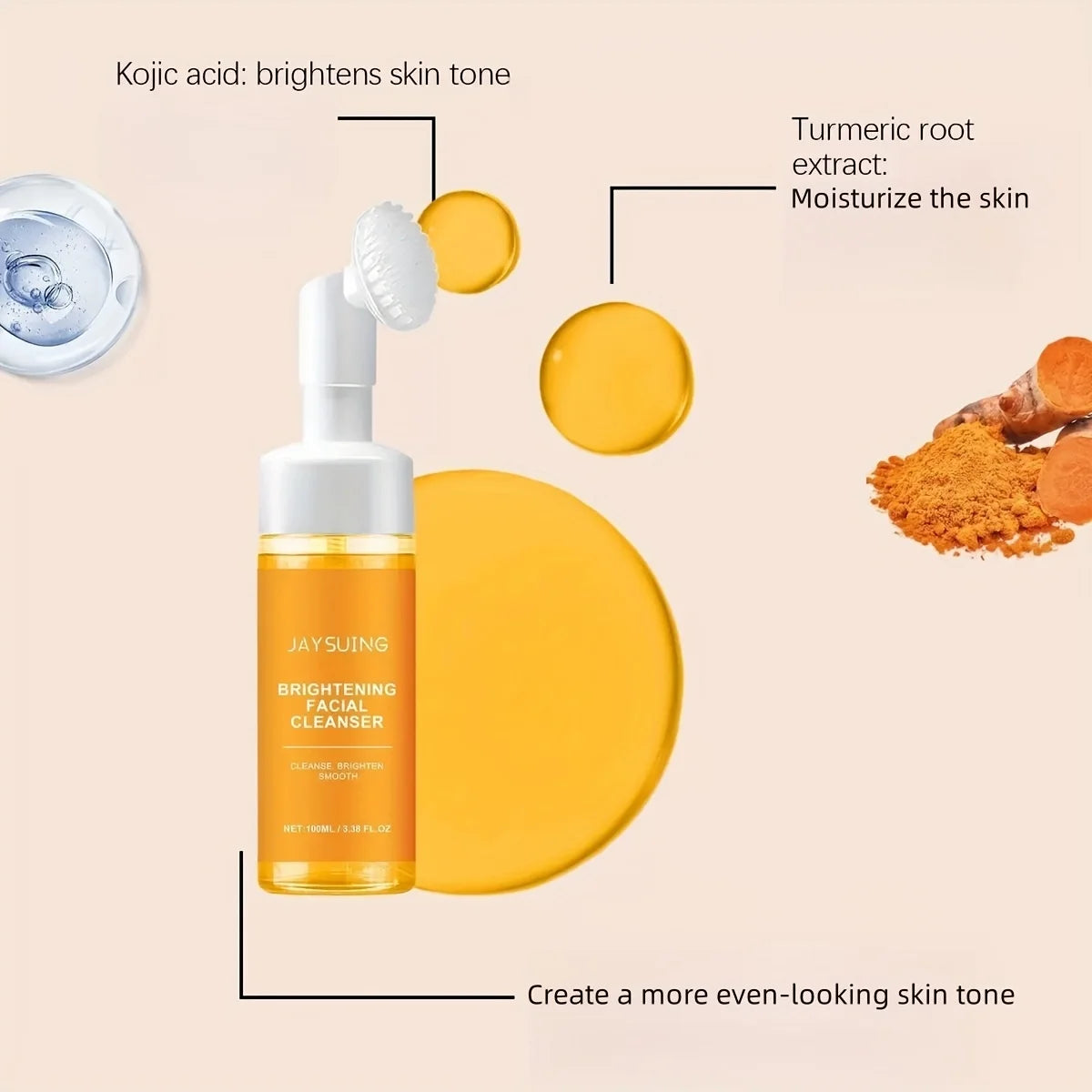 Turmeric Facial Cleanser - 2pcs Damascus Rose Water, Moisturizing Skin with Cleansing Brush Head