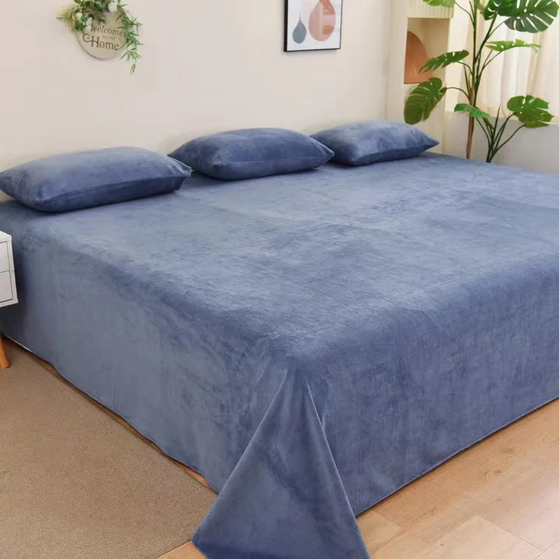 Winter Warm Thick Plush Velvet Flat Sheet Solid Color Large Size Soft Flannel Bed Sheet 350x245cm Not Including Pillowcase