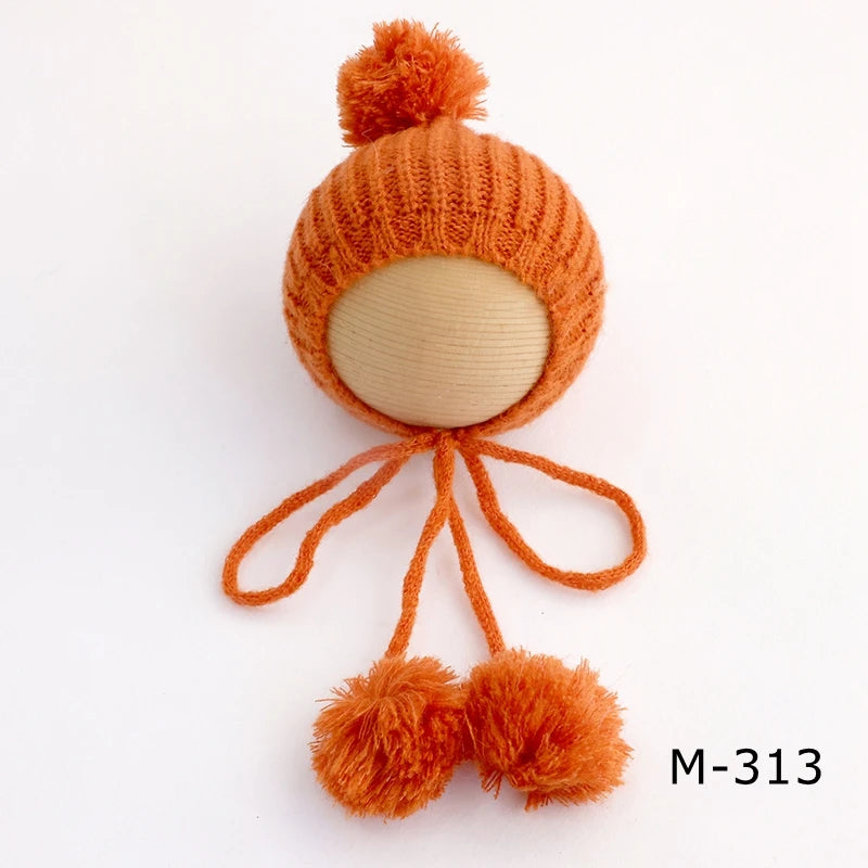 Newborn Pixie Pom Pom Bonnet - Knit Baby Photo Prop Hat - photo 7