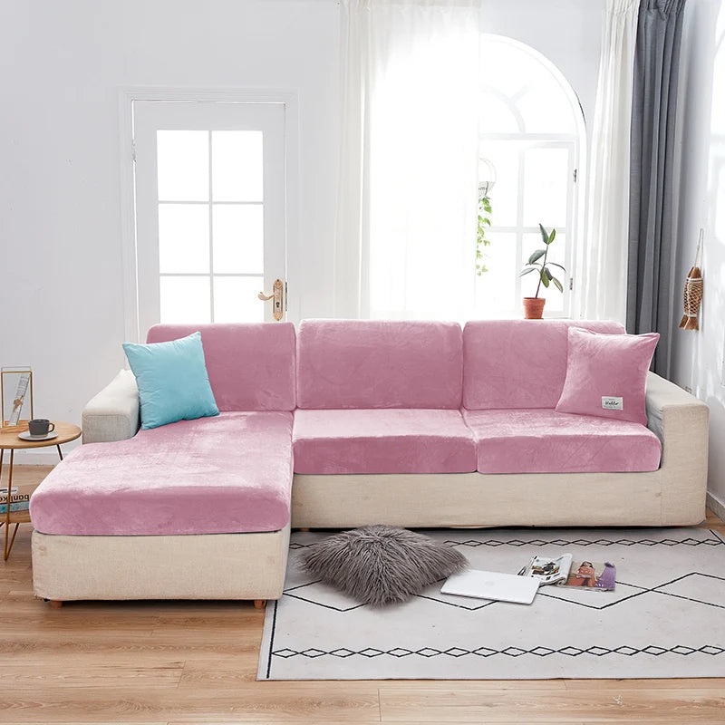 Velvet Sofa Covers for Living Room Elastic Plush Sofa Seat Cushion Cover Soft Couch Slipcover Furniture Protector for Home