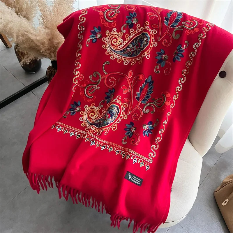 Women's Embroidered Flower Shawl - Thick Winter Poncho Wrap - photo 3