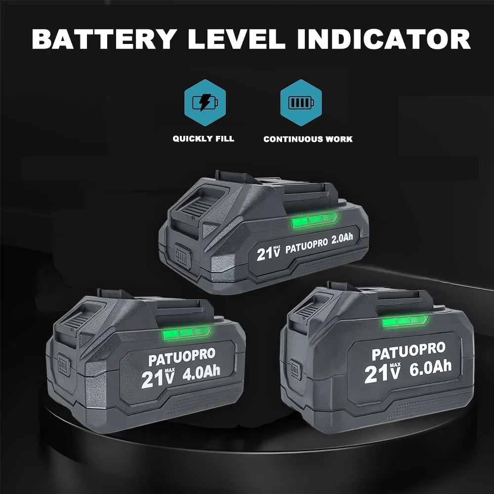 PATUOPRO 18-21V 2.0-6.0Ah Rechargeable Lithium Battery For Makita 18V Cordless Wrench Saw Drill Angle Grinder Blower Screwdriver