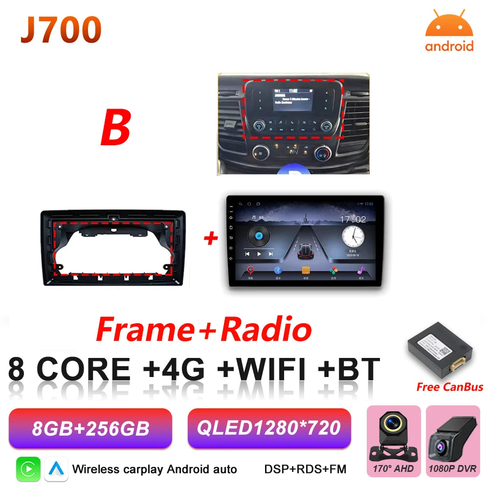 Android 16 Auto Car Radio For Ford Transit Custom 350 Transit V363 Wireless Carplay Multimedia Player GPS Navigation DSP 5G Wifi