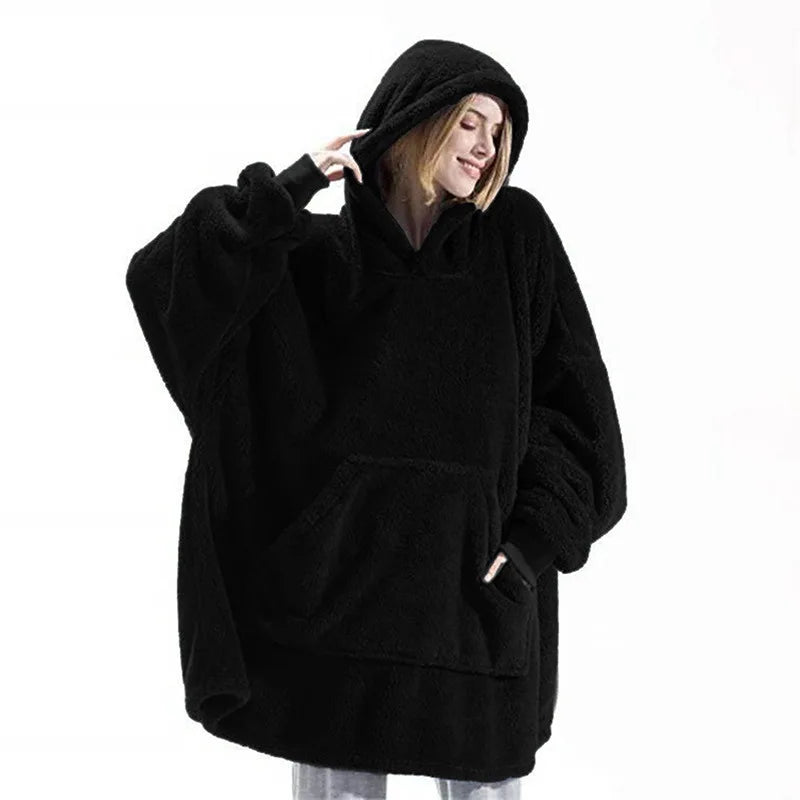 Women's Double-Sided Fleece Hoodie Blanket, Oversized