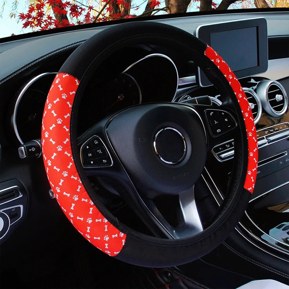 38cm Elastic Car Steering Wheel Cover Ethnic Style Print Anti-slip Car Styling Car Steering-wheel Cover Interior Accessories