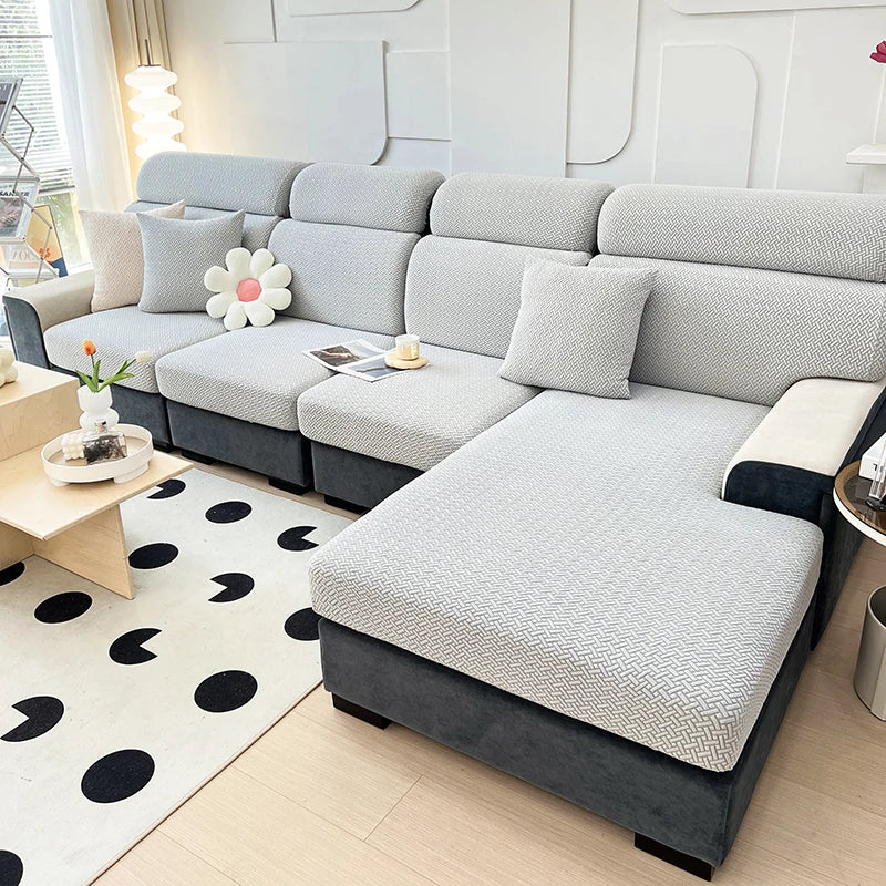 1pc Jacquard Sofa Slipcover Twill Pattern Elastic Sofa Covers Furniture Protector for Bedroom Office Living Room Home Decor