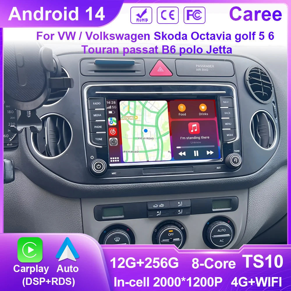 Car Stereo with Apple CarPlay & Android Auto, Compatible with VW Golf 5 6, Skoda Octavia, Passat B6, Polo & Jetta