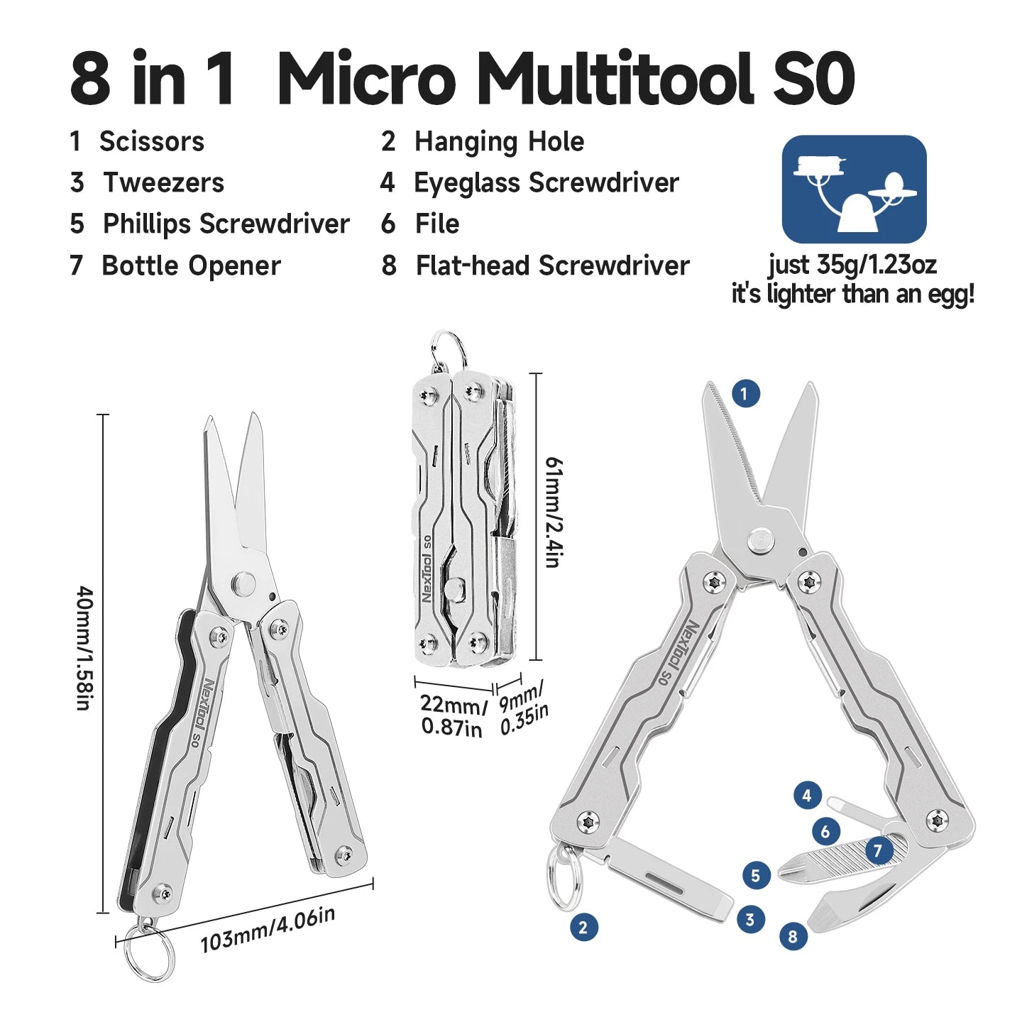 NexTool 8 In 1 Mini Sailor Scissors S0 Micro Keychain Multitool Screwdriver Portable Pocket Folding EDC Tool for Travel