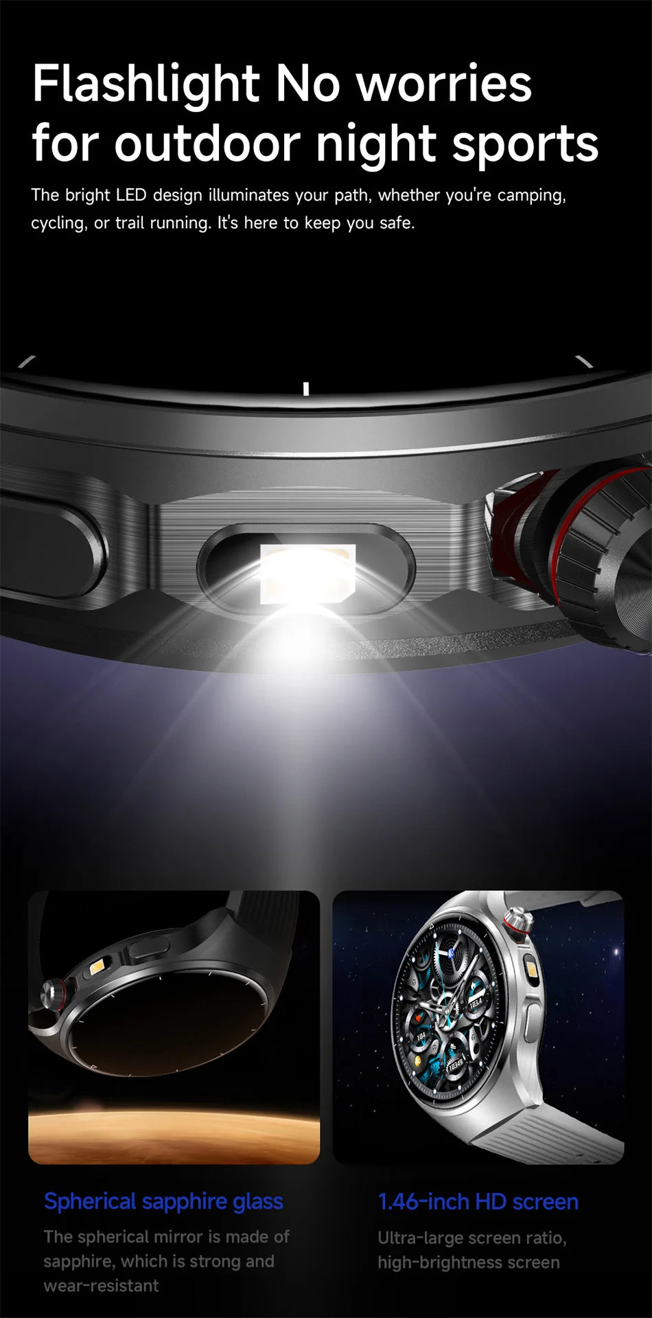 2026 G6 Max Smartwatch – 1000mAh Battery, Bluetooth Call, GPS Tracking & LED Flashlight | Men
