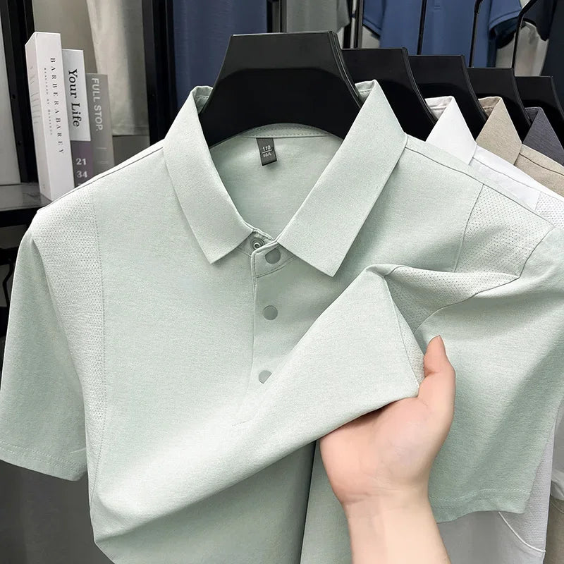 Men's Splice Mesh Polo - Relaxed Fit, Half-Button Breathable