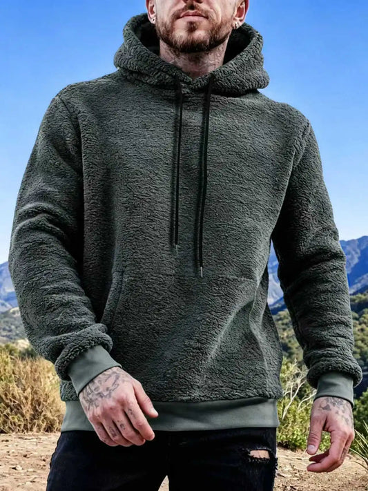 Men's Sherpa Hoodie - Plush Pullover Sweatshirt with Pockets