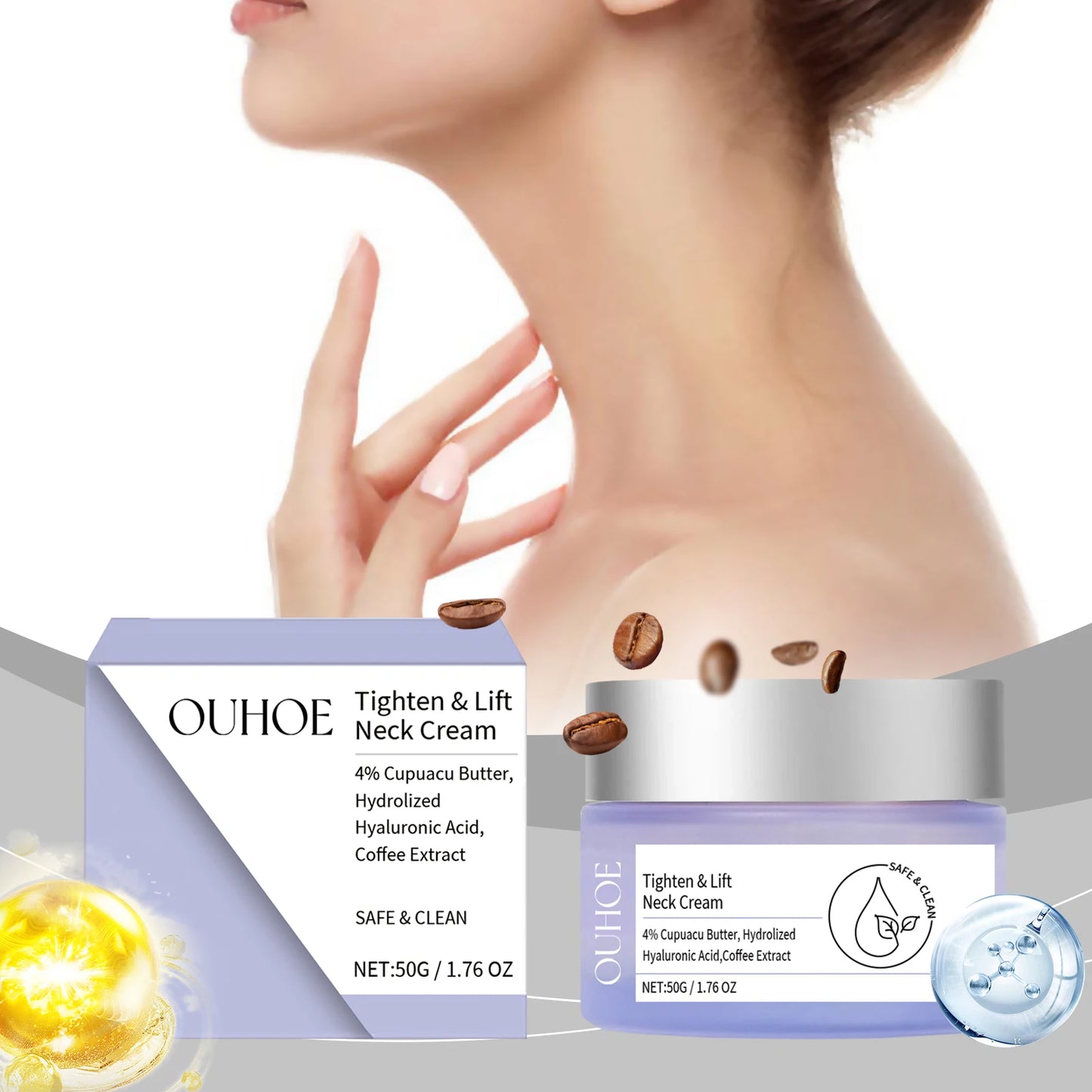 OUHOE Tighten Lift Neck Cream - Combat Wrinkles, Even Skin Tone, Moisturize, All Skin Types, Portable