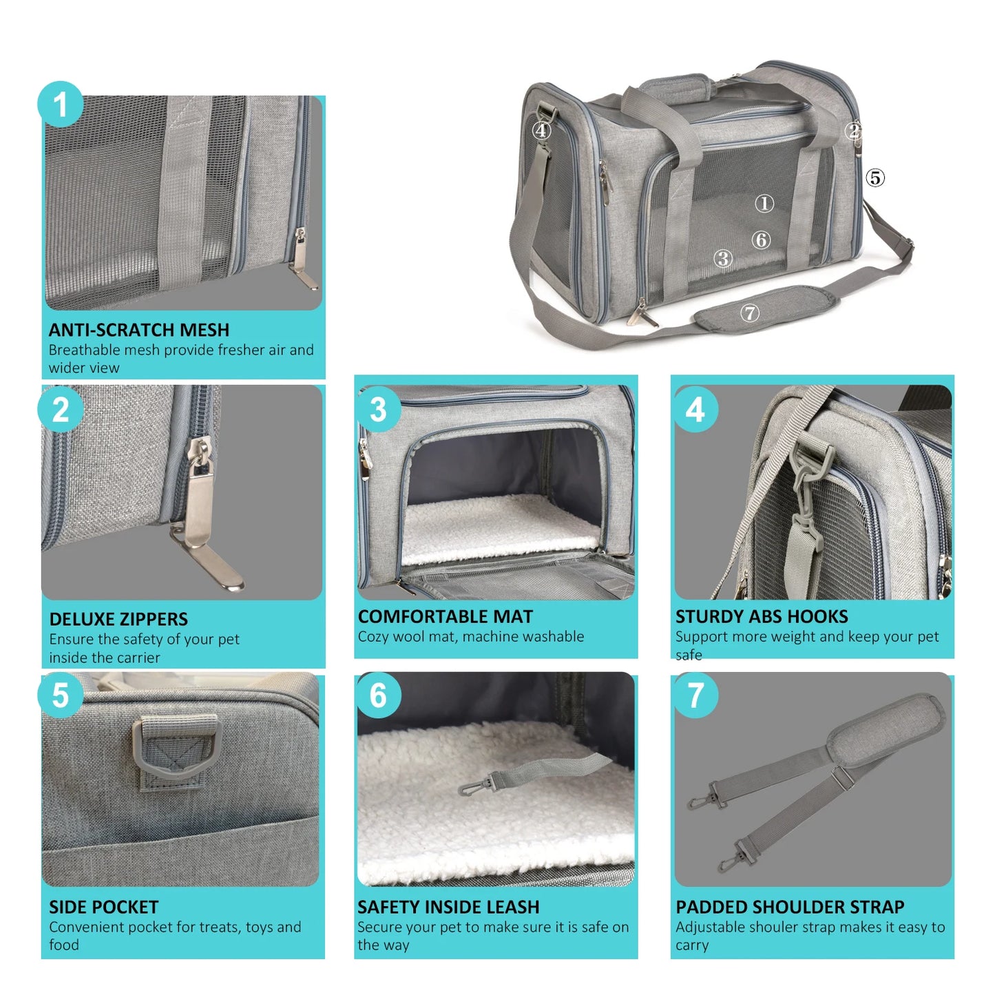 Soft-Side Dog Carrier Bag & Backpack – Airline Approved Pet Travel Bag for Small Dogs & Cats | M & L (Black, Gray)