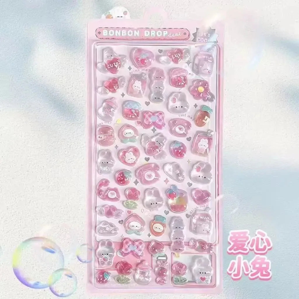 Cartoon ￥3D Relief Drop Stickers Cute Animals Candy Ghost Scrapbooking Diy Journal Stationery Sticker Deco School Office Supplie