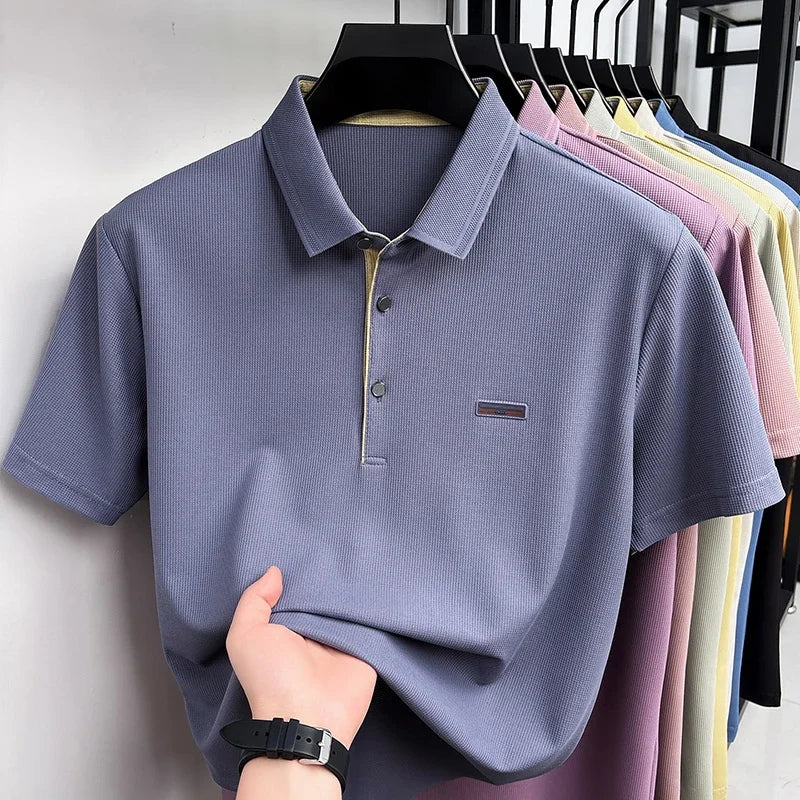 Men's Waffle Mesh Polo Tee - Lightweight Lapel, Elastic Comfort