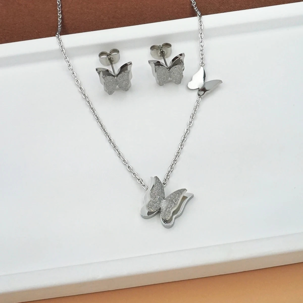 Valentine's Day Gifts for Women, Sandblasted Butterfly Necklace Bracelet Earrings Set, Party Halloween Back to School Dainty Fas