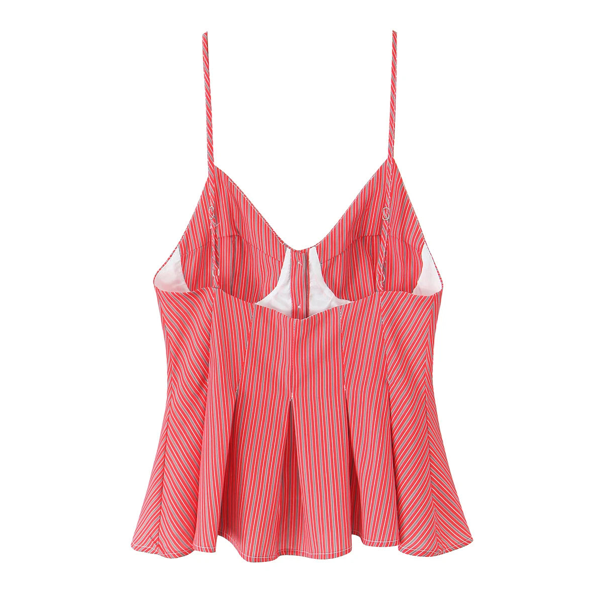 DUOPERI Women 2026 New Fashion Poplin Striped Backless Camisole Thin Straps V-Neck Female Chic Lady Casual Mujer Tops