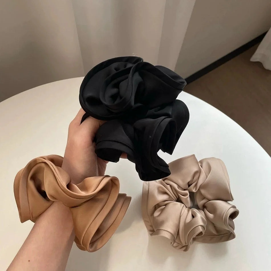Korean Satin Ribbon Scrunchies – Elastic Hair Ties & Bow Ponytail Accessories for Women (Single & Multi-Pack)
