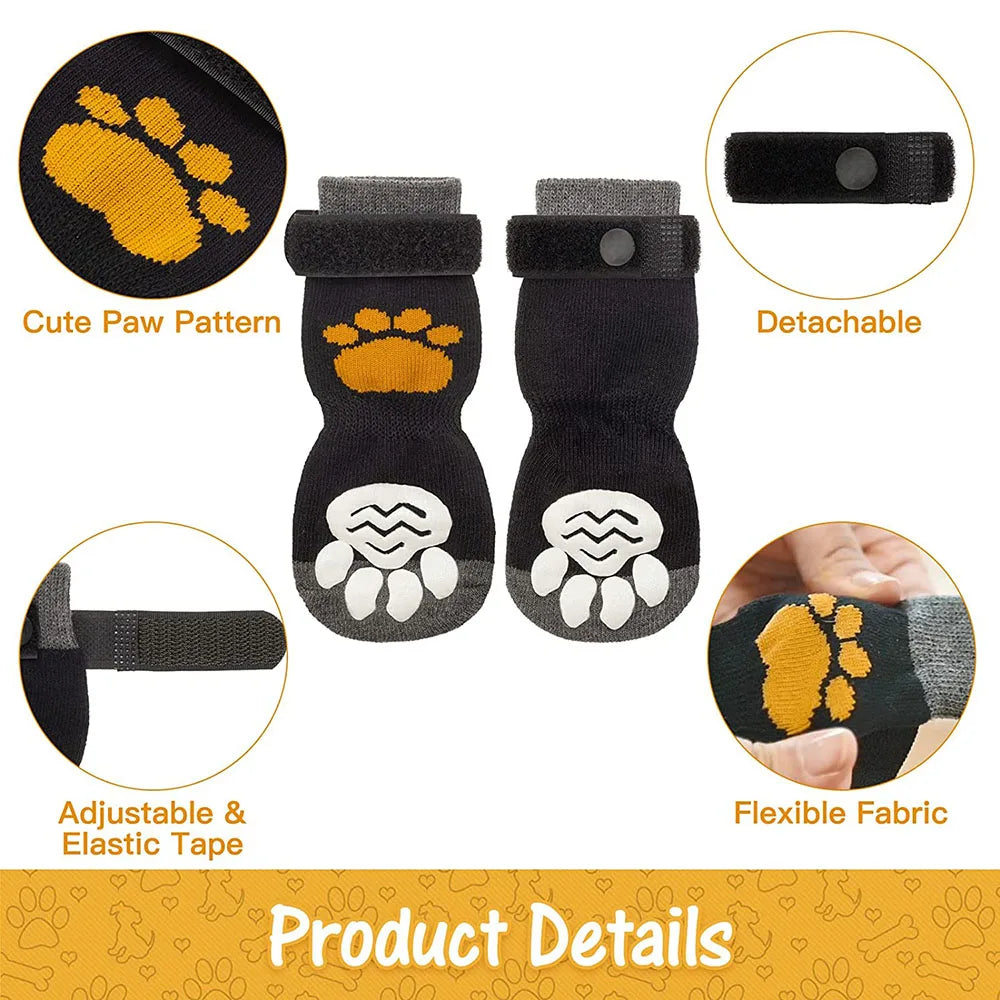 Anti-Slip Dog Socks Adjustable Pet Non-Slip Paw Protection with Paw Pattern for Puppy Dog Indoor Traction Control Wear on Floor