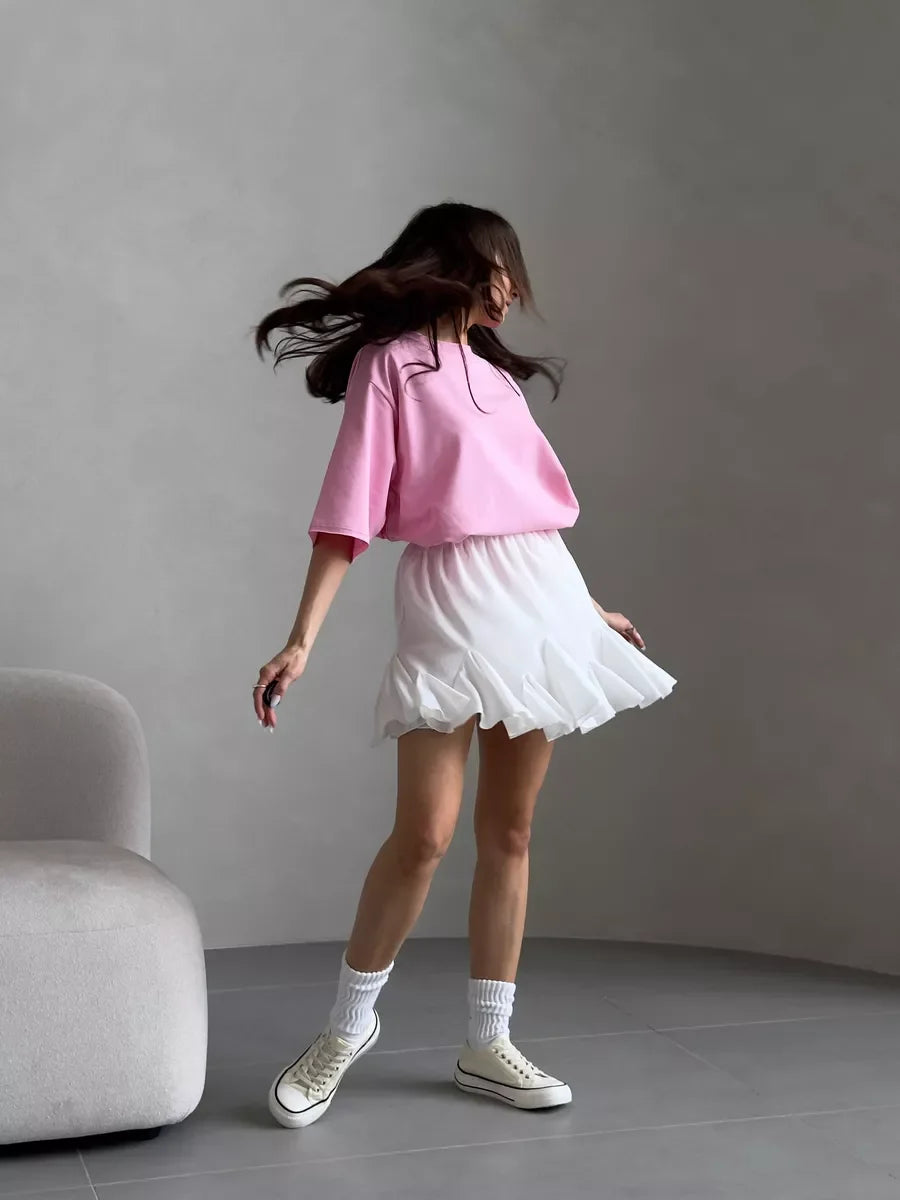 Hirsionsan Summer Casual Oversized T-shirts Women 100% Cotton Pink Loose Tees 2026 New Cusual Solid O Neck Female Aesthetic Tops