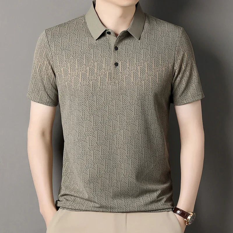 Men's Embossed Letter Polo - Lightweight Breathable Mesh, Lapel