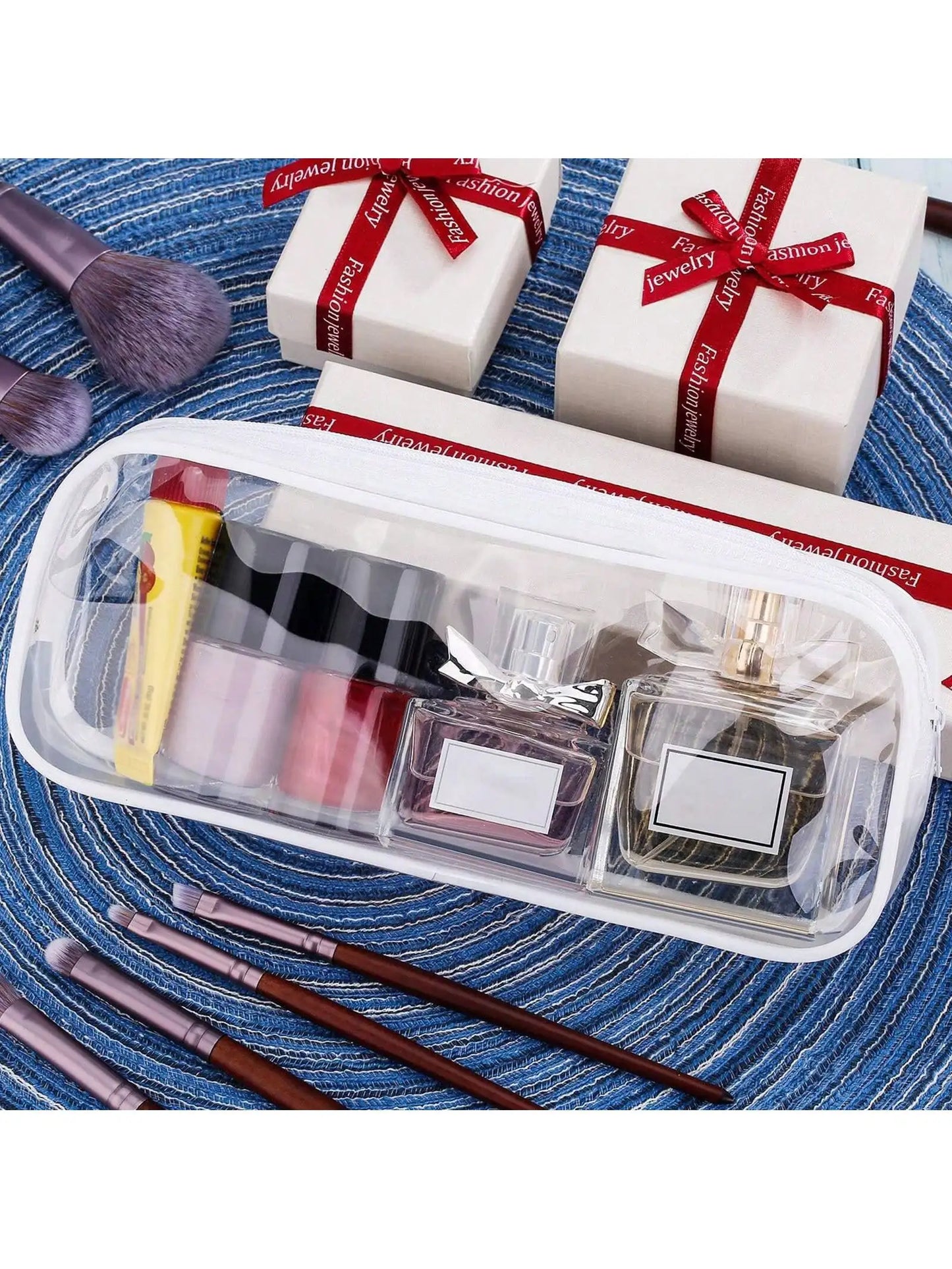 2pcs Clear PVC Zipper Pencil Bag Toiletries Exam Pen Pencil Pouch Case Travel Luggage Make up Cosmetic Bag (Black and White)