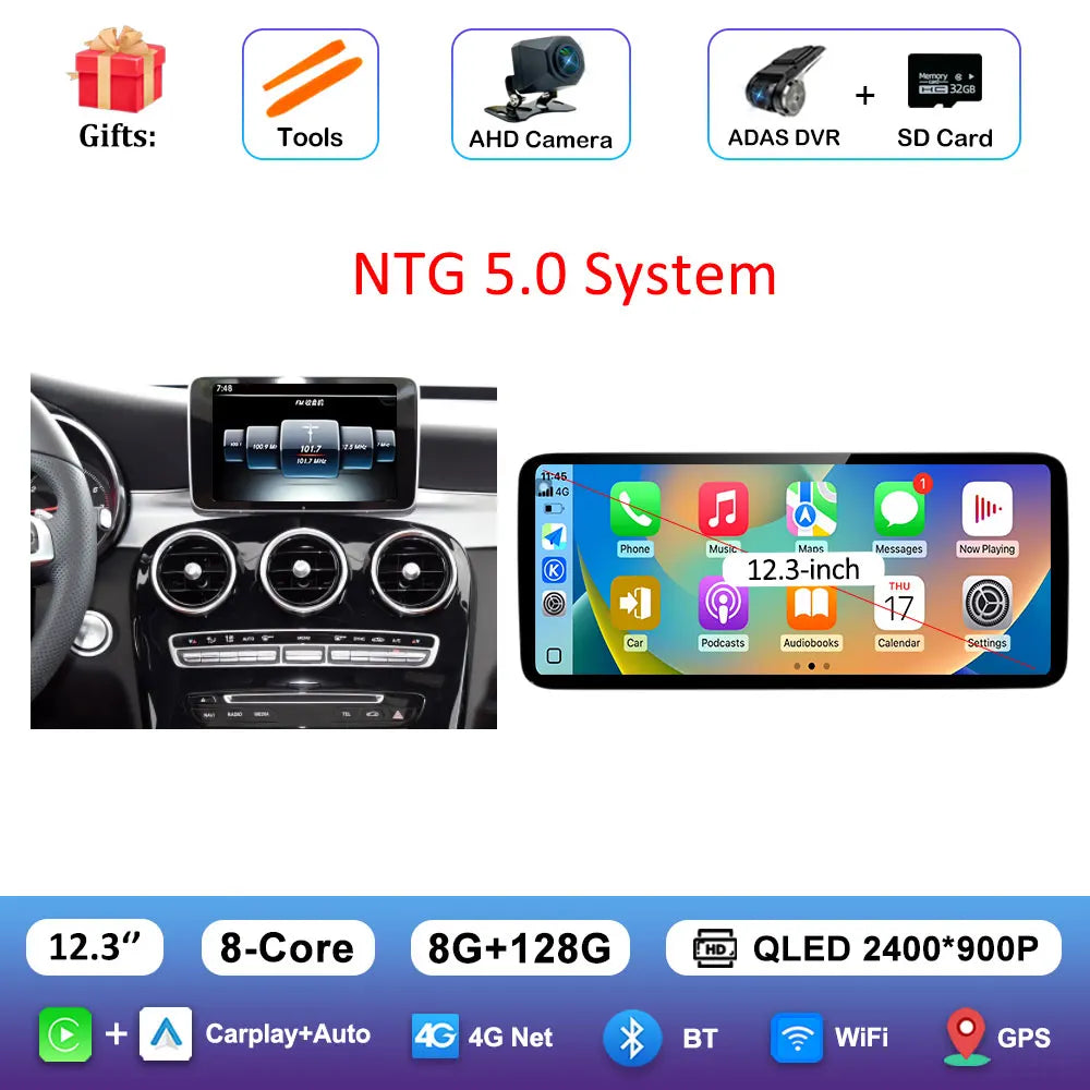 Android 16 Intelligent System for BENZ C CALSS W205 GLC 2026 - 2026 Car Video Multimedia Player GPS Navigation QLED HD Screen BT