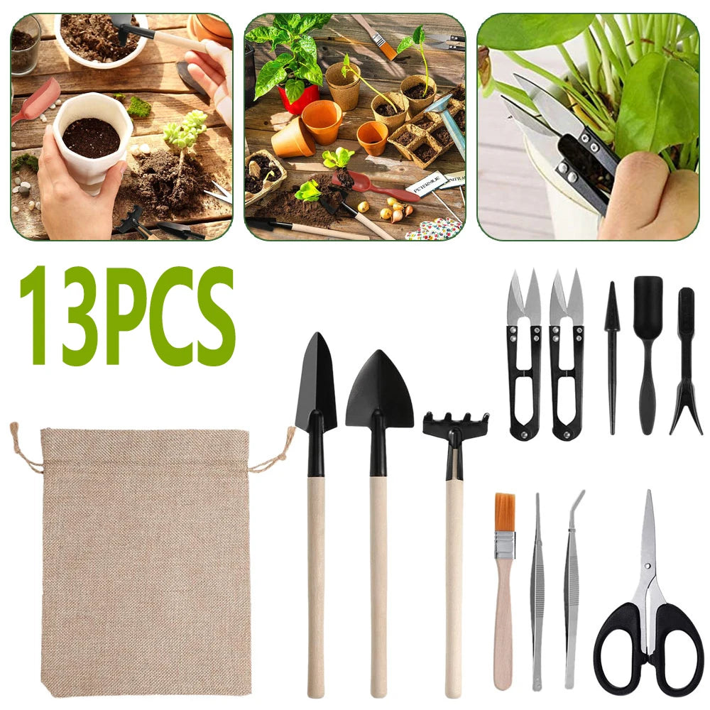 13-Piece Mini Garden Tool Set – Shovel, Rake & Bonsai Tools for Succulents & Potted Plants