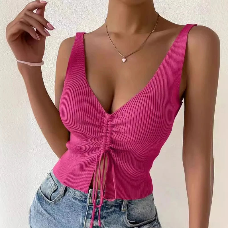 Women's drawstring V-neck tank top — view 3 of 11