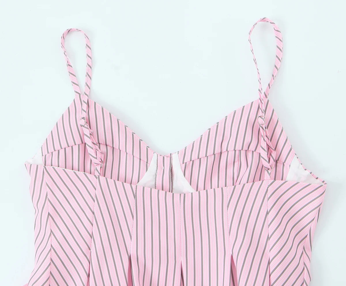 DUOPERI Women 2026 New Fashion Poplin Striped Backless Camisole Thin Straps V-Neck Female Chic Lady Casual Mujer Tops