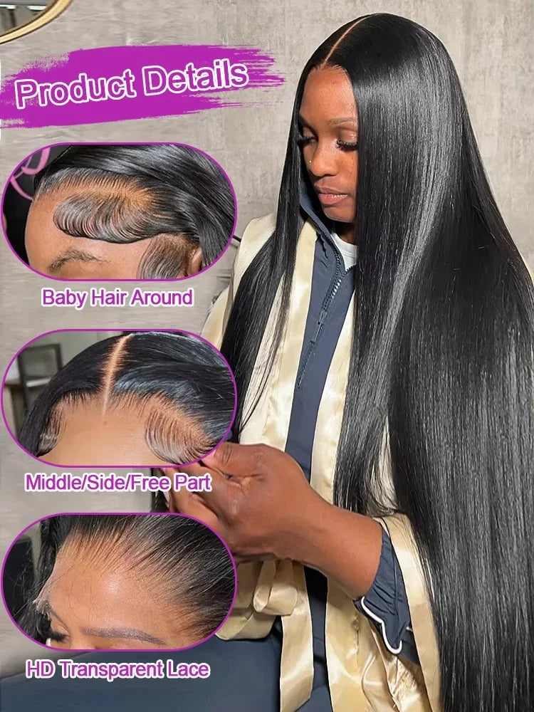 40-46 inch Bone Straight Lace Frontal Wig | 13x4 13x6 HD Human Hair