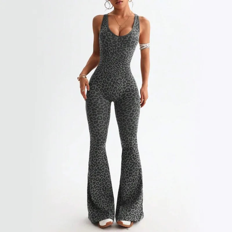 Seamless Leopard Yoga Jumpsuit — One-Piece Workout Bodysuit