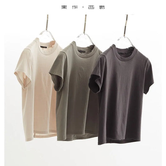 Women's Pure Cotton T-Shirt — Solid Regular-Shoulder Short-Sleeve Tee