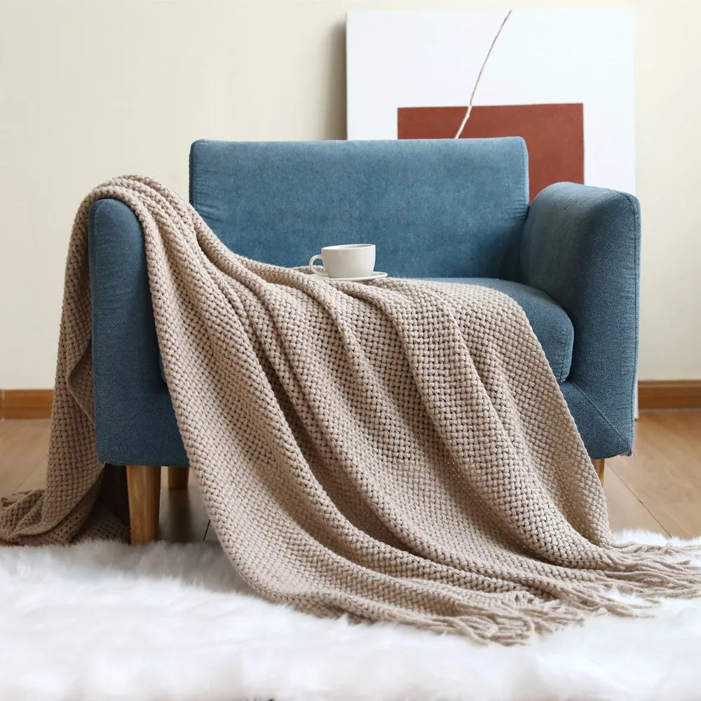 Cable Knit Throw Blanket, Lightweight Farmhouse Throw
