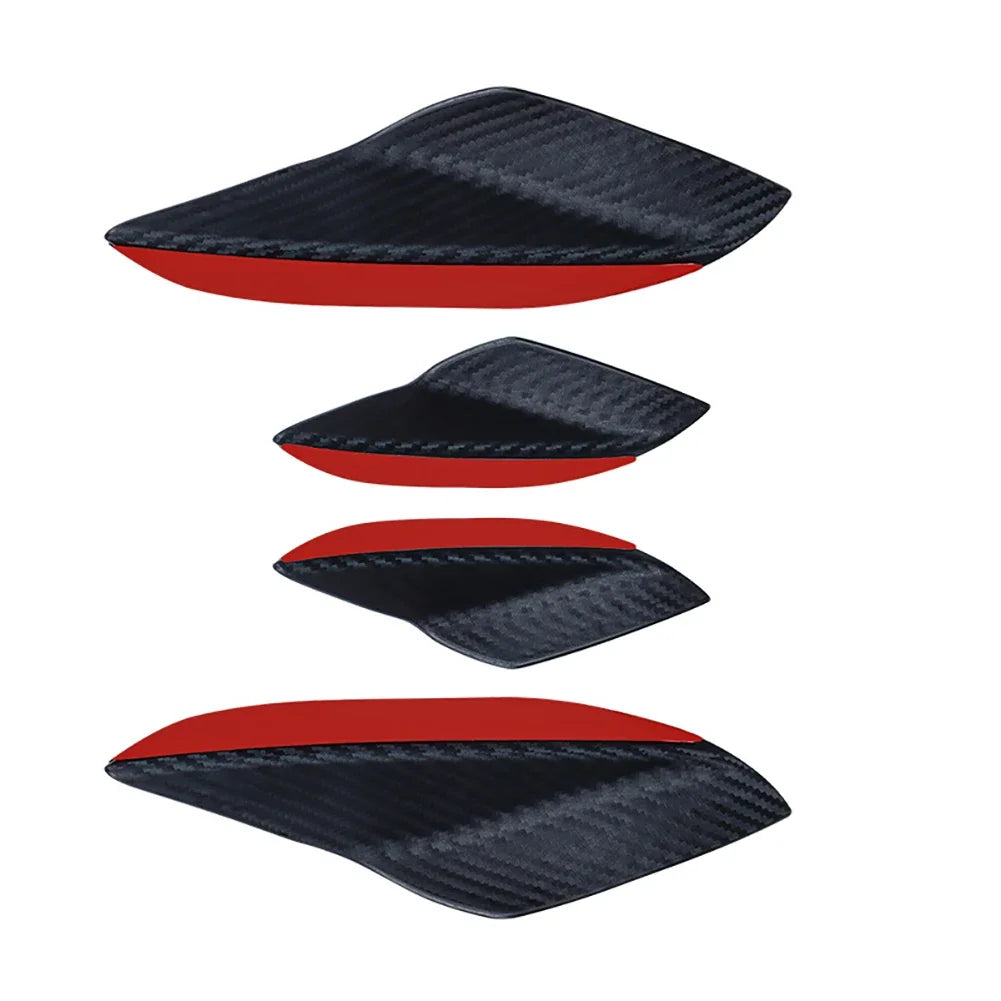 4pcs Universal Carbon Fiber Car Front Bumper Lip Rubber Fins Styling Spoilers Splitter Canards Valence Sticker Decorative Kit